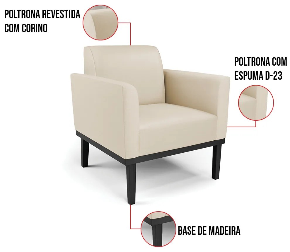 Poltrona Base de Madeira Fixa Preto Marisa Corino - Bege