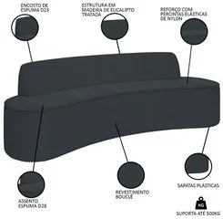 Sofá 5 Lugares para Sala de Estar Living 280cm Koane D06 Bouclê Cinza