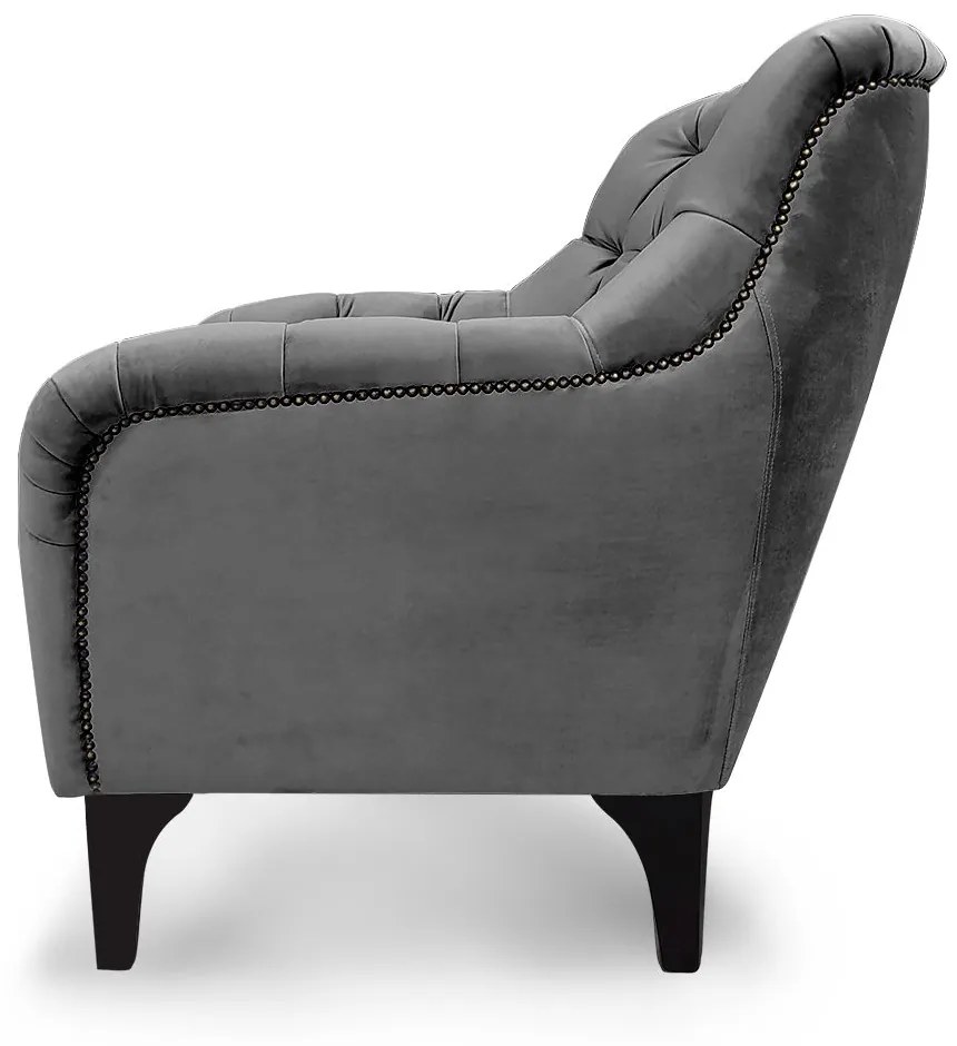 Poltrona Decorativa Roma Botonê Pés Madeira Veludo Cinza - Sheep Estofados - Cinza