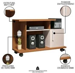 Rack para Sala Pequena TV até 26 Pol. 100cm Marte H01 Off White/Cinamo