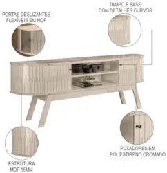 Rack Bancada para TV 75 Pol 183cm Alícia Z10 Calacata/Off White - Mpoz