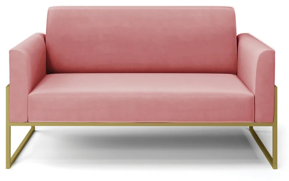 Sofá Namoradeira Base Industrial Alta Dourado Marisa Suede D03 - D'Rossi - Rose