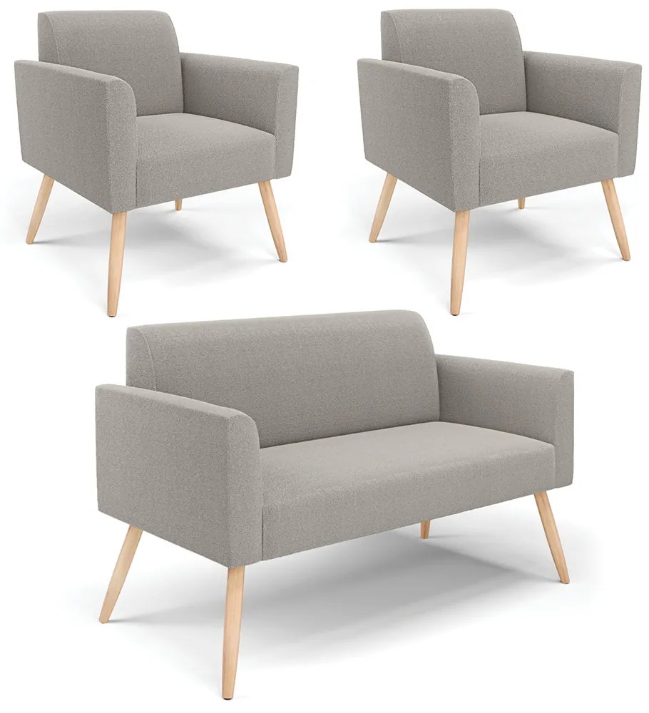 Namoradeira e 2 Poltronas Pé Palito Natural Marisa Bouclê - Cinza