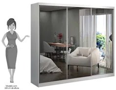 Guarda Roupa Casal 264cm 3 Portas de Correr 3 Espelhos Winter F04 Bran