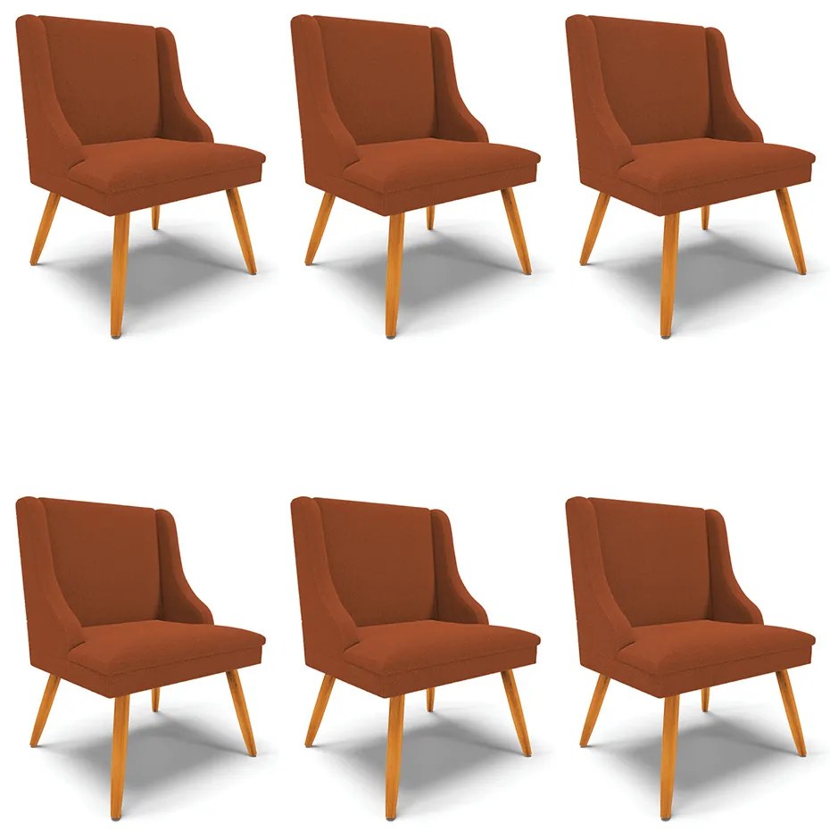 Cadeira Sala de Jantar Pé Palito Castanho Kit 6 Liz Boucle D03 - D'Rossi - Terra