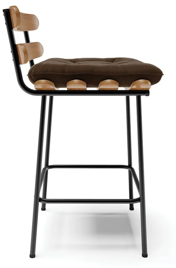 Kit 04 Banquetas Costela Suede Marrom Base Metálica Preto - D'Rossi