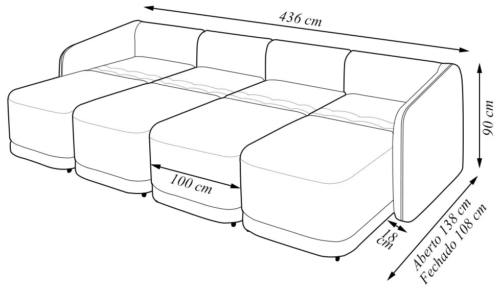 Sofá Cama Modulado Retrátil e Reclinável Decorativo Varsóvia 436cm Bouclê Cinza G33 - Gran Belo