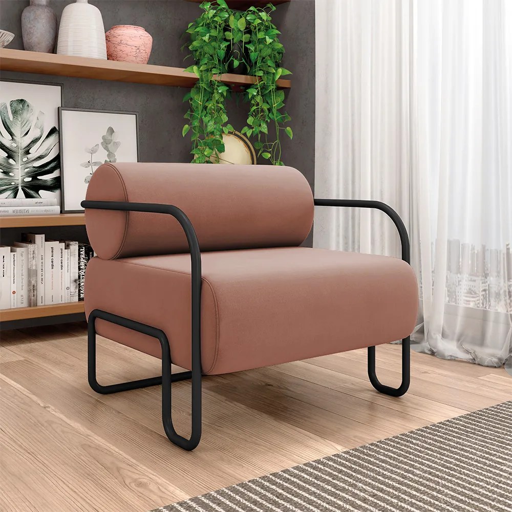 Poltrona Sala de Estar Industrial Preto Ameli Veludo K01 - D'Rossi - Rose