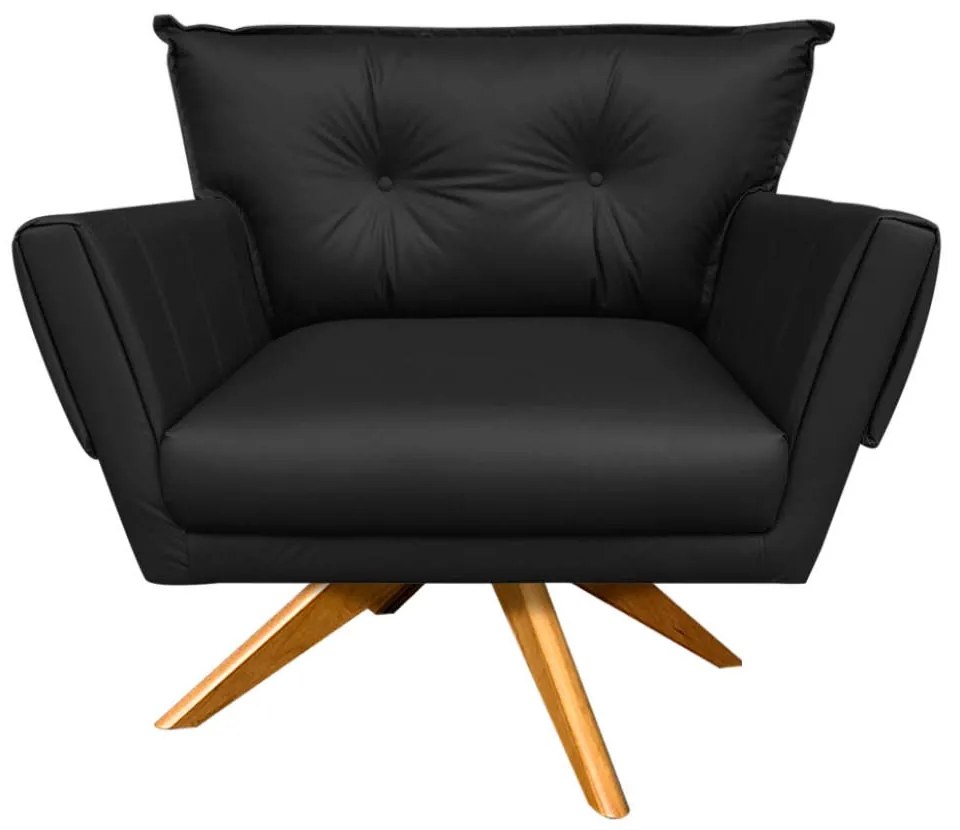 Kit 01 Namoradeira E 02 Poltronas Giratória Anitta Corino Base Madeira MA30 D03 - D'Rossi - Preto