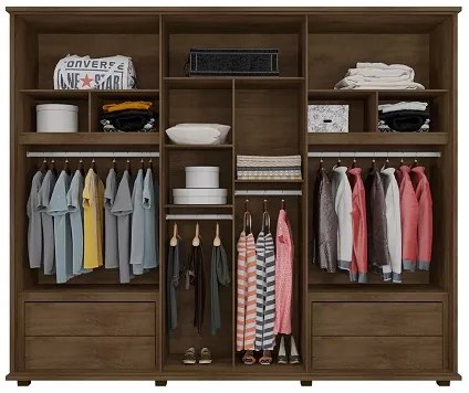 Guarda-Roupa Casal com Espelho 6 Portas 4 Gavetas Canadá Freijó - RV Móveis