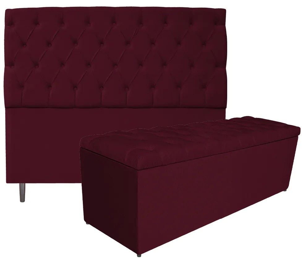 Kit Cabeceira e Calçadeira Liverpool 195 cm King Size Suede Bordô - ADJ Decor