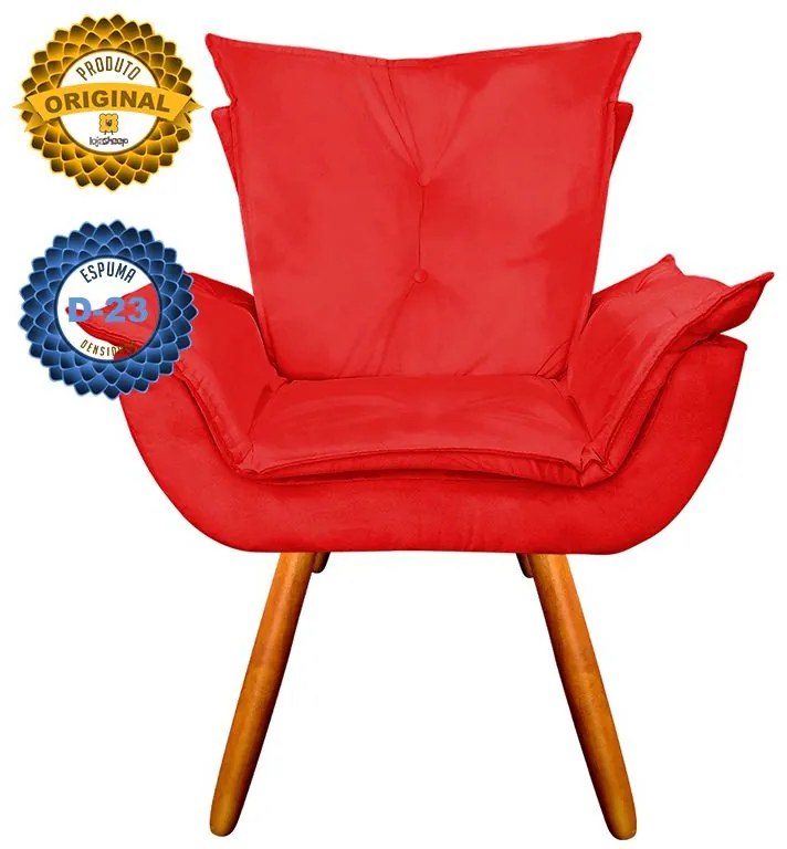 Poltrona Decorativa Pés Palito Emília Plus Suede Vermelho