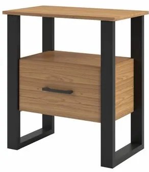 Mesa de Cabeceira Aracati 1 Gaveta na cor Freijo com Preto Fosco 60cm - 64285 Sun House
