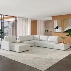 Sofá de Canto Chaise 5 Lugares 290cm Bristol Z32 Linho Cru   - Mpozena