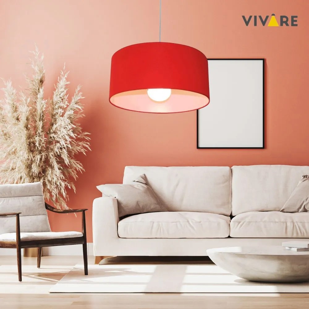 Lustre Pendente Cilíndrico 4052 Cúpula em Tecido 50x21cm Vermelho - Bivolt