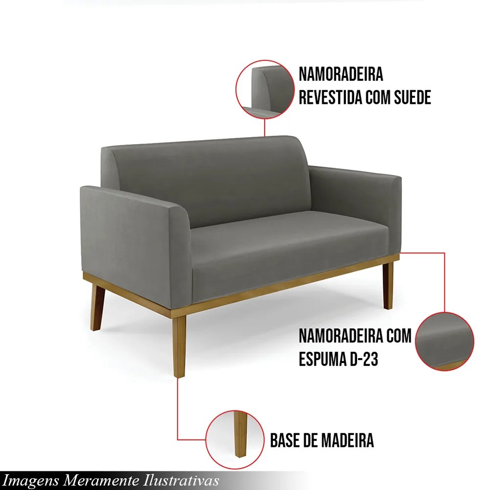 Poltrona Namoradeira Decorativa Isabella Pés Fixo em Madeira Castanho Suede Grafite G19 - Gran Belo