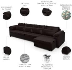 Sofá Retrátil 5 Lugares Para Sala 414cm Dijon Couro Bordô S07 - Mpozen