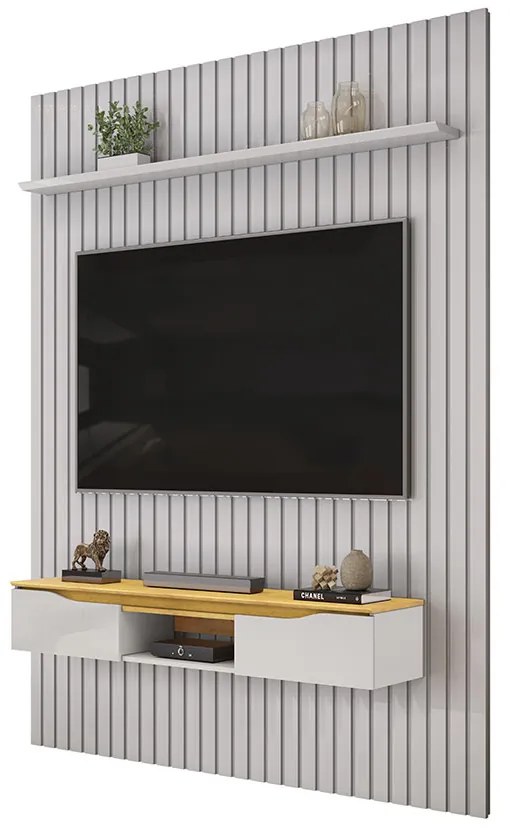 Painel Suspenso Ripado Seko TV 65" Portas Basculantes Borda Chanfrada Bali/Cedro G18 - Gran Belo