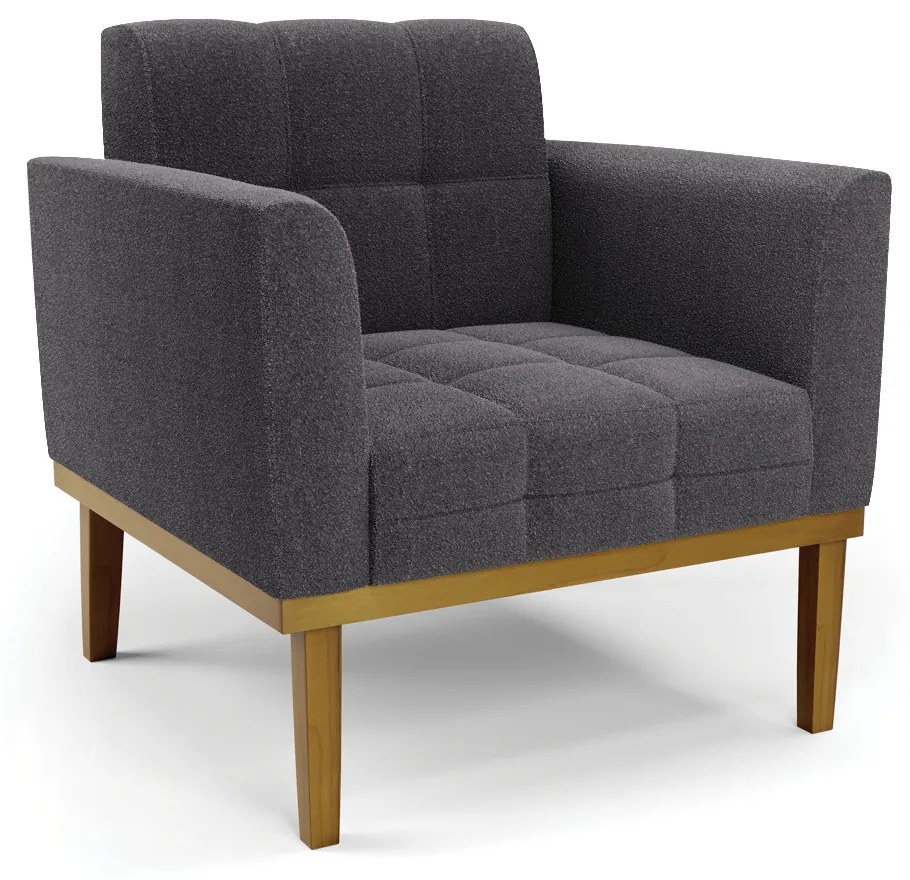 Poltrona Sala Decorativa Elisa Base de Madeira Castanho Bouclê D03 - D'Rossi - Grafite