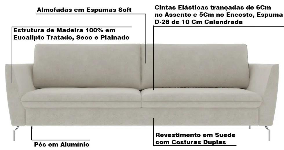 Sofá Decorativo Sala de Estar 190cm Olívia Suede Bege G52 - Gran Belo