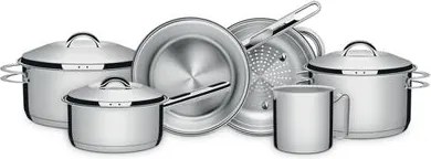 Jogo de Panelas Tramontina Solar em Aço Inox com Fundo Triplo e Tampas de Inox 6 Peças