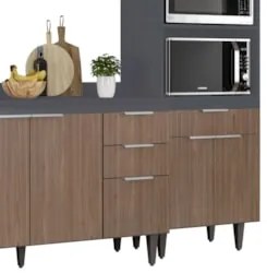 Armário de Cozinha Com Tampo CP02 210cm Pérola Grafite/Freijó Z34 - Mp