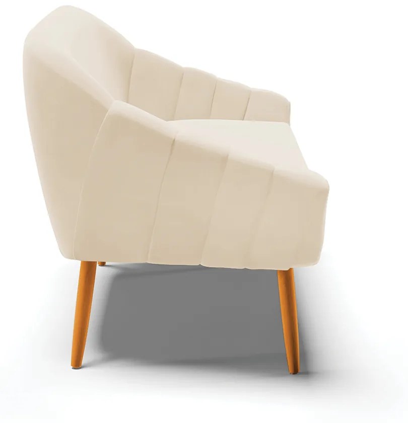 Namoradeira 02 Lugares Giovana Suede Bege Pés Palito Castanho - D'Rossi