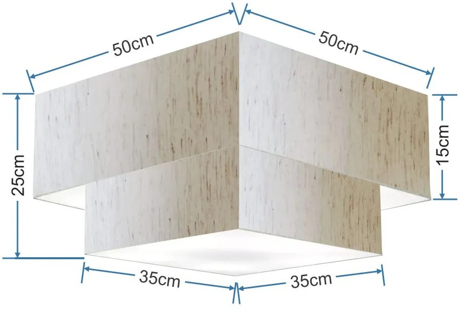 Plafon Duplo Quadrado Md-3022 Cúpula em Tecido 25/50x35cm Linho Bege - Bivolt