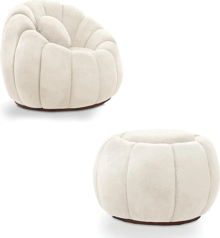 Poltrona e Puff Decorativo Orgânico Fixo Cloud Bouclê E03 - D'Rossi - Bege