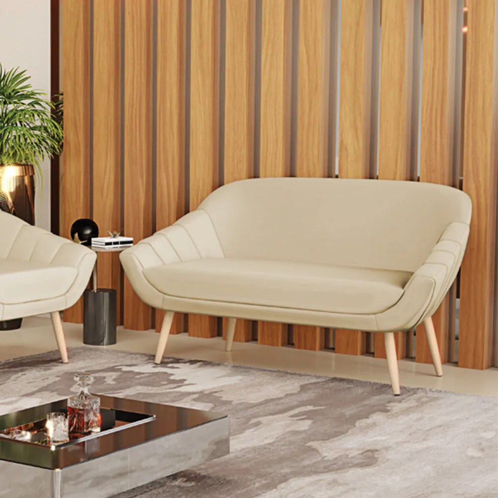 Namoradeira 02 Lugares Giovana Corino Pés Palito Natural - Indo Decorar - Bege