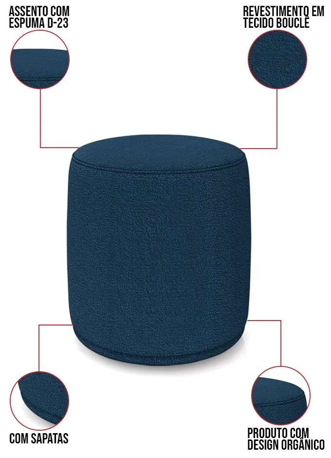 Puff Redondo Orgânico para Sala kit 2 Malu Bouclê M11 - D'Rossi - Azul