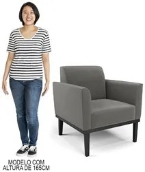 Sofá Namoradeira e 2 Poltronas Base Madeira Preto Maressa Suede Grafit