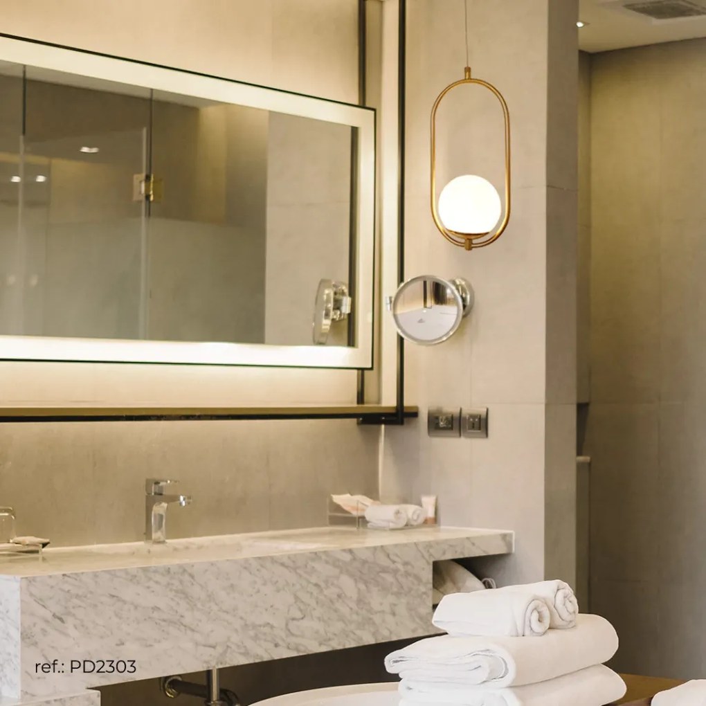 Pendente Elo 12X15X37Cm Aluminio E Globo Ø12Cm 1Xg9 - Qimporta Pd2303 (CHAMPANHE / DOURADO BRILHO, FOSCO)