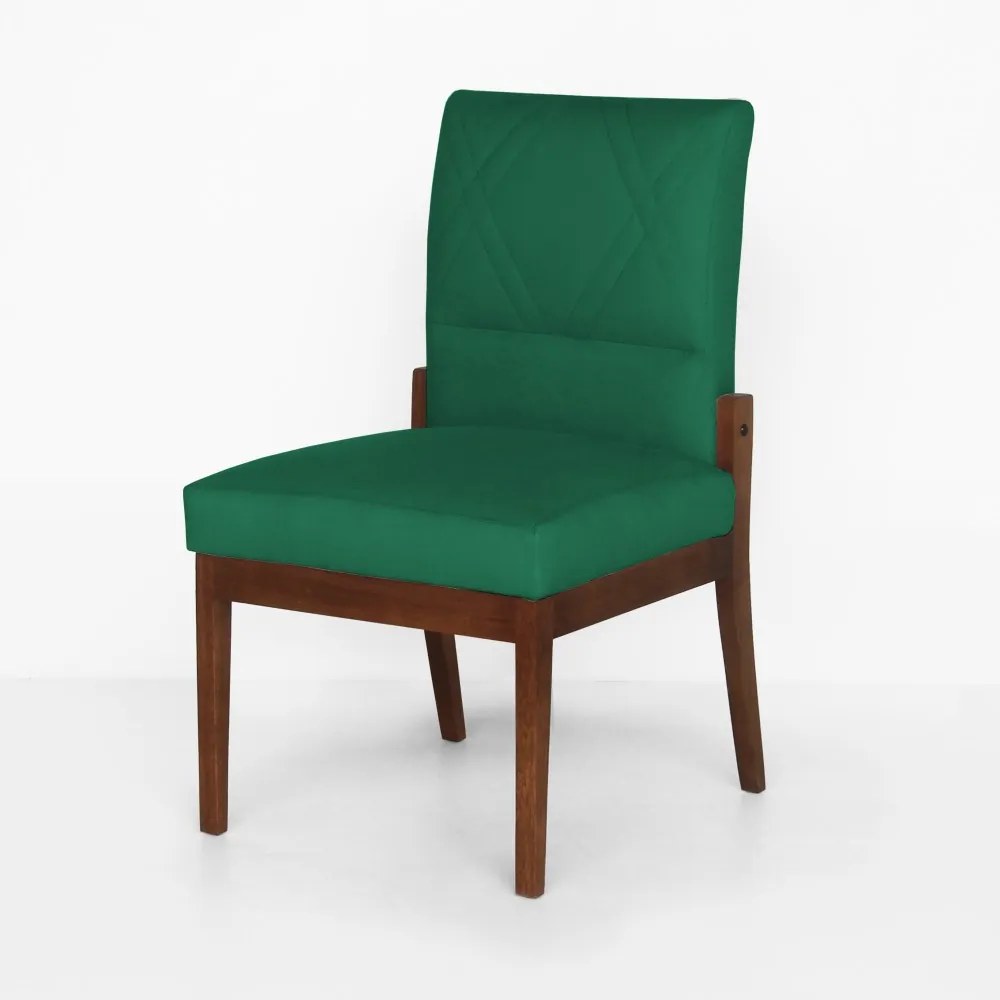 Cadeira De Jantar Aurora Base Madeira Maciça Estofada Suede Verde Bandeira