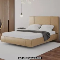 Cama Queen Flutuante Com Cabeceira 160cm Lyra Sintético Bege S05 - Mpo
