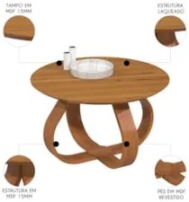 Mesa de Centro com Pés de Madeira Kit 2 Samba Cinamomo E05 - Mpozenat