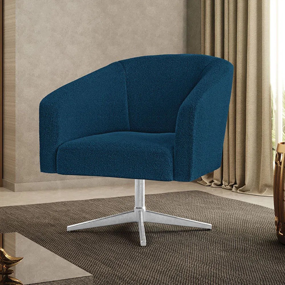 Poltrona Decorativa Giratória Cromada Stella Bouclê D03 - D'Rossi - Azul