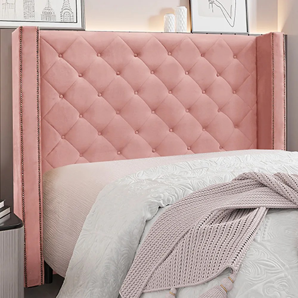 Cabeceira Decorativa King Size 2,19M Loewe Veludo Rosa G63 - Gran Belo