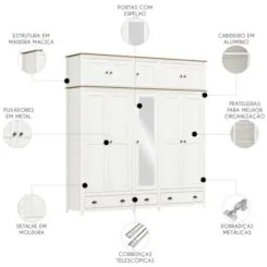 Guarda Roupa Casal 221cm 10 Portas 3 Gavetas Lázio Branco/Freijó F07 -