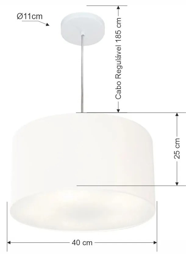 Lustre Pendente Cilíndrico Md-4244 Cúpula em Tecido 40x25cm Branco - Bivolt