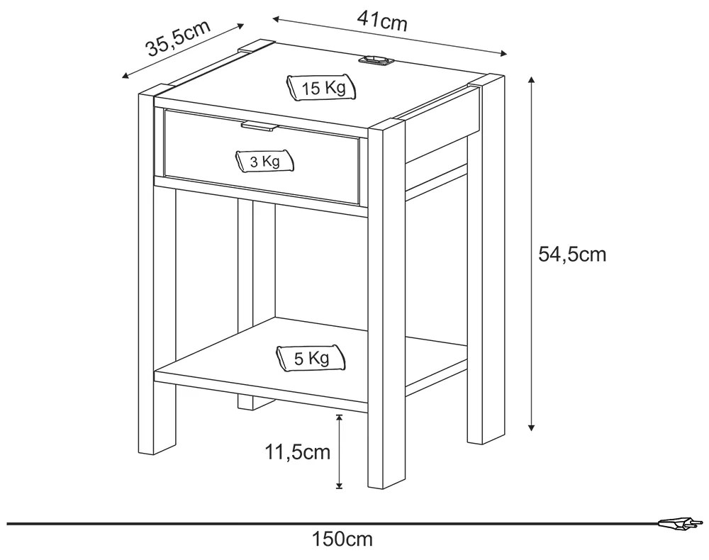 Mesa de Cabeçeira para Quarto Decorativa AZ1016 MDP Amendoa/Branco G69 - Gran Belo