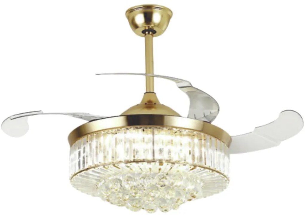 Ventilador De Teto Air Cristal Dourado Pás Retrátil Led 30W Multicolor...