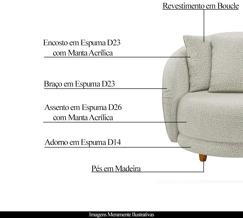 Poltrona Decorativa Base Fixa Galáxia com Almofadas Boucle Off White G45 - Gran Belo