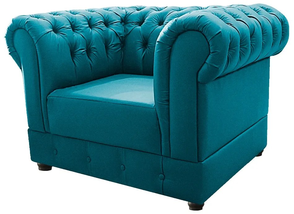 Kit Poltrona e Namoradeira Chesterfield Ana Suede Azul Turquesa - ADJ Decor