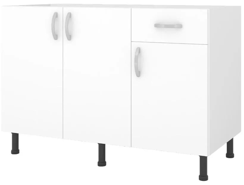 Balcão Viena Cozinha Para Pia 120cm 3 Portas 1 Gaveta Branco