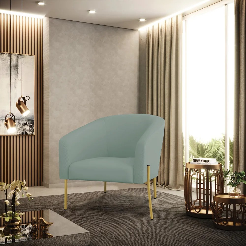 Poltrona Decorativa Pé de Ferro Dourado Kit 2 Stella Cotelê Int/Veludo D03 - D'Rossi - Menta