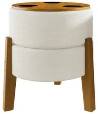 Puff Redondo Decorativos 38cm Pés Madeira Nilo Boucle Bege E05 - Mpoze