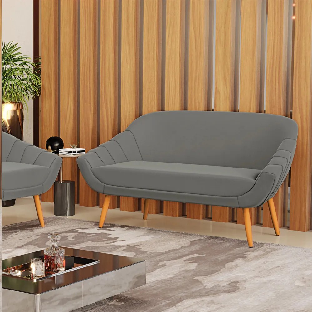 Namoradeira 02 Lugares Giovana Suede Pés Palito Castanho - D'Rossi - Grafite