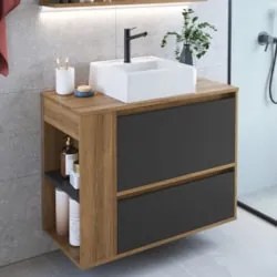 Gabinete de Banheiro 79cm com Cuba 1 Porta Zeus Mel/Grafite F10  - Mpo