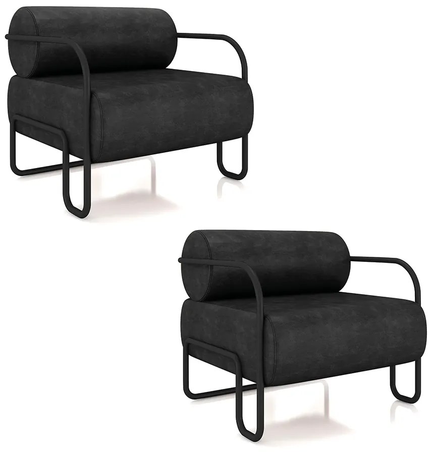 Poltrona Sala de Estar Industrial Preto Kit 2 Ameli Sintético PU K01 - D'Rossi - Preto